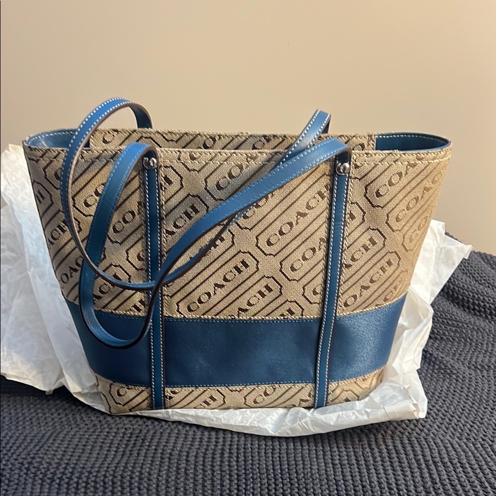Coach Blue and Tan Geometric Tote Bag set - Picture 2 of 8